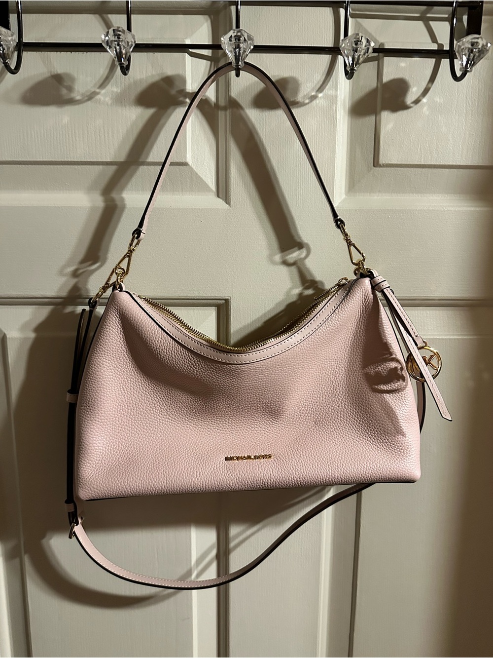 Michael Kors Pale Pink Pebbled Leather Shoulder Bag with Gold Hardware
